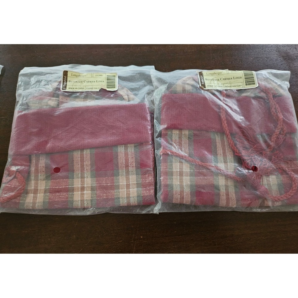 Longaberger Orchard Park Plaid Fabric Wine Spirits Gift Bag Holder Set of 2